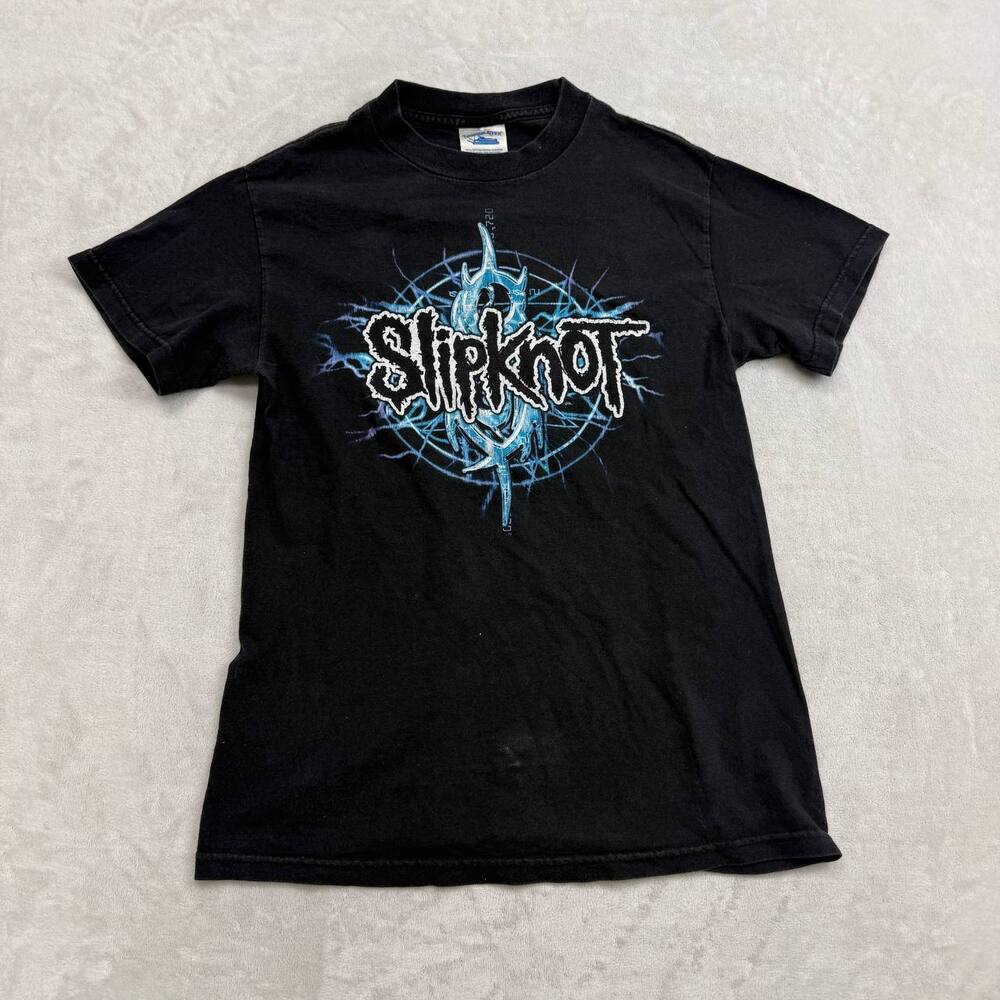 Slipknot Men's Black T-Shirt Size S Blue Lightning Logo Metal Rock Graphic